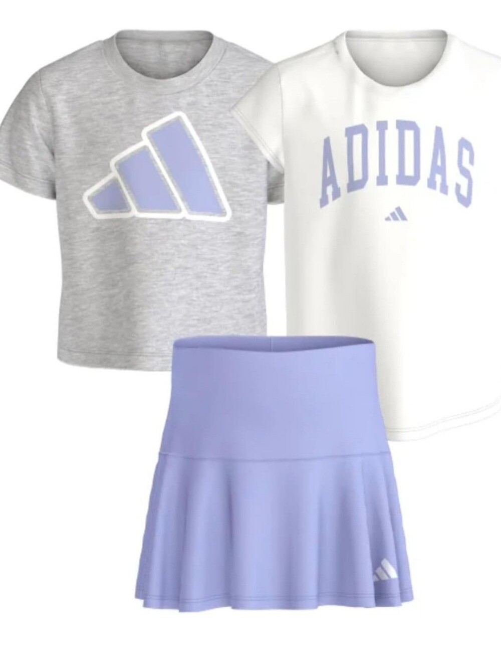 3pc Girls Adidas Lilac Skater Tennis Skirt Lilac, Gray, White